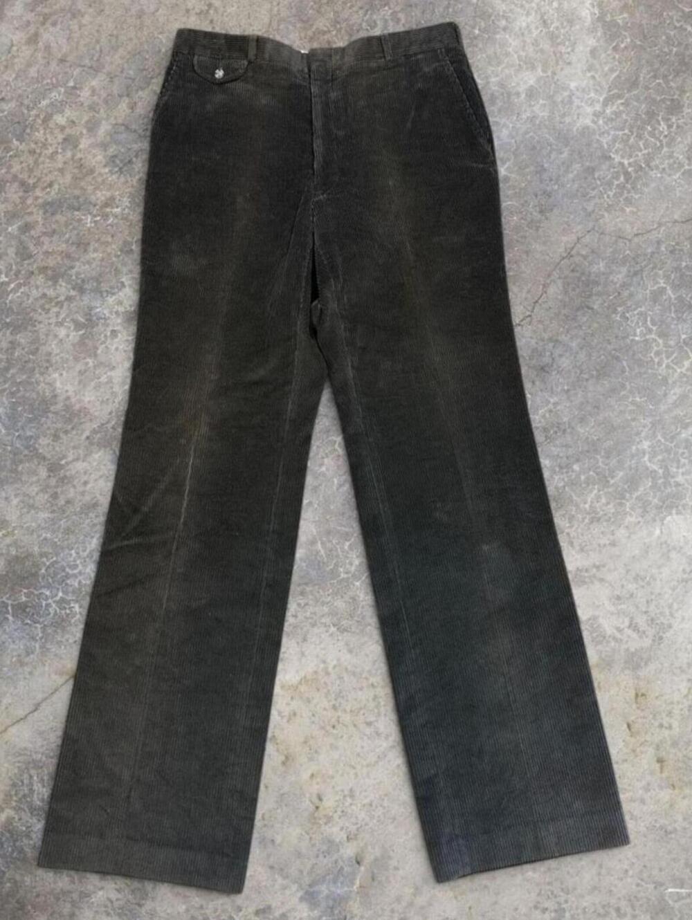 Vintage Land's End USA Made Dark Green Corduroy Flare Pants Men's Sz 36 |